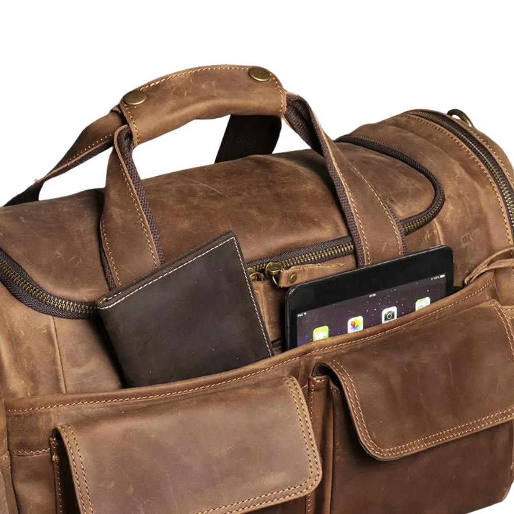 Brown Crazy Horse Leather Duffle Bag