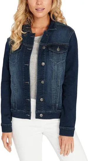 Buffalo David Bitton Womens Knit Denim Jacket (Dark Denim Wash, X-Small)