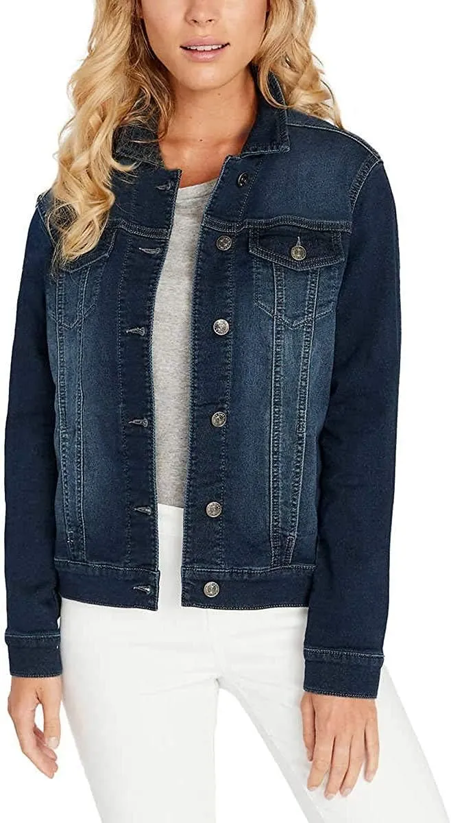 Buffalo David Bitton Womens Knit Denim Jacket (Dark Denim Wash, X-Small)