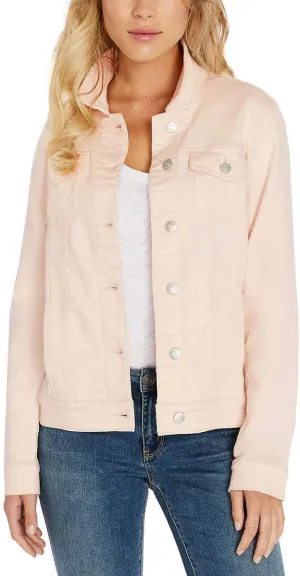 Buffalo David Bitton Womens Knit Denim Jacket (Light Pink, Medium)