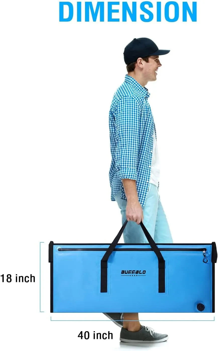 Buffalo Gear Insulated Fish Cooler - Leakproof Kill Bag with 2 Reusable Cooler Ice Packs - Portable Waterproof Zipper