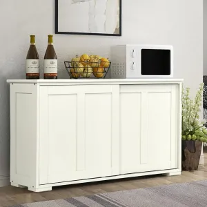 Buffet Cabinet Sideboard, Wood Storage Credenza Cupboard w/Adjustable Shelf & 2 Sliding Doors, Stackable Coffee Bar Cabinet Console Table for Dining Room Living Room Kitchen (1, Antique White)