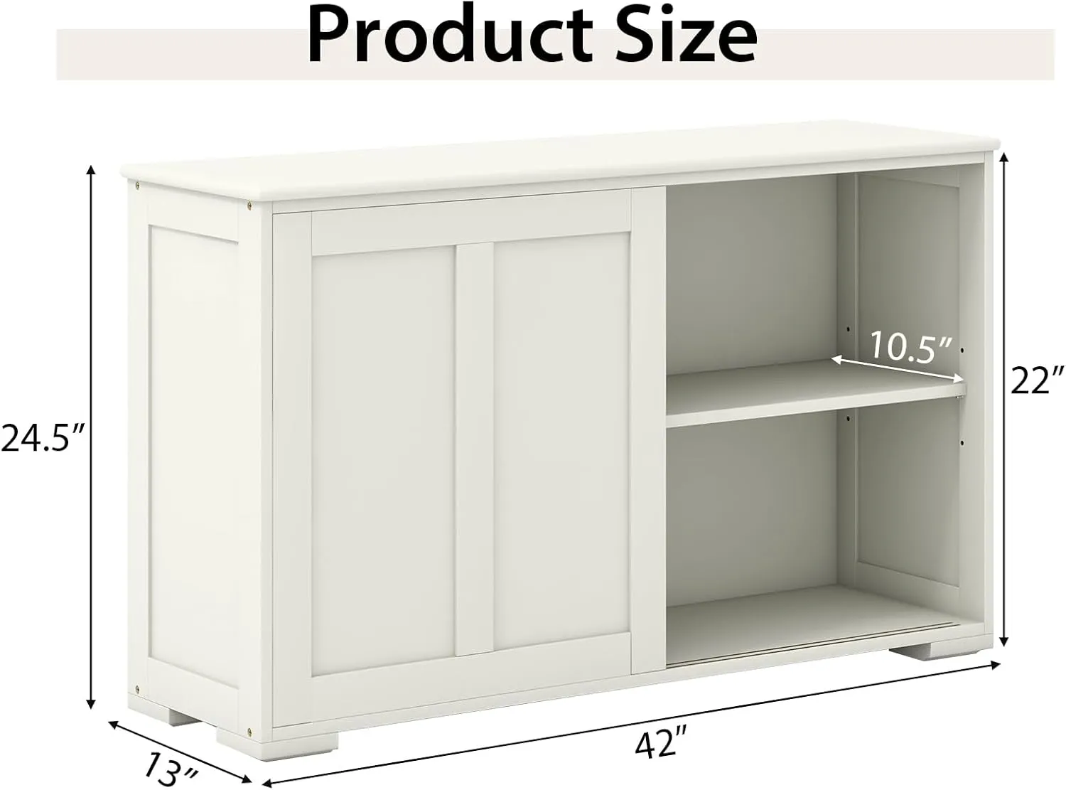 Buffet Cabinet Sideboard, Wood Storage Credenza Cupboard w/Adjustable Shelf & 2 Sliding Doors, Stackable Coffee Bar Cabinet Console Table for Dining Room Living Room Kitchen (1, Antique White)