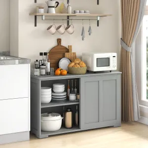 Buffet Cabinet Sideboard, Wood Storage Credenza Cupboard with Adjustable Shelf & 2 Sliding Doors, Stackable Coffee Bar Cabinet Console Table for Dining Room, Living Room, Kitchen (1, Grey)