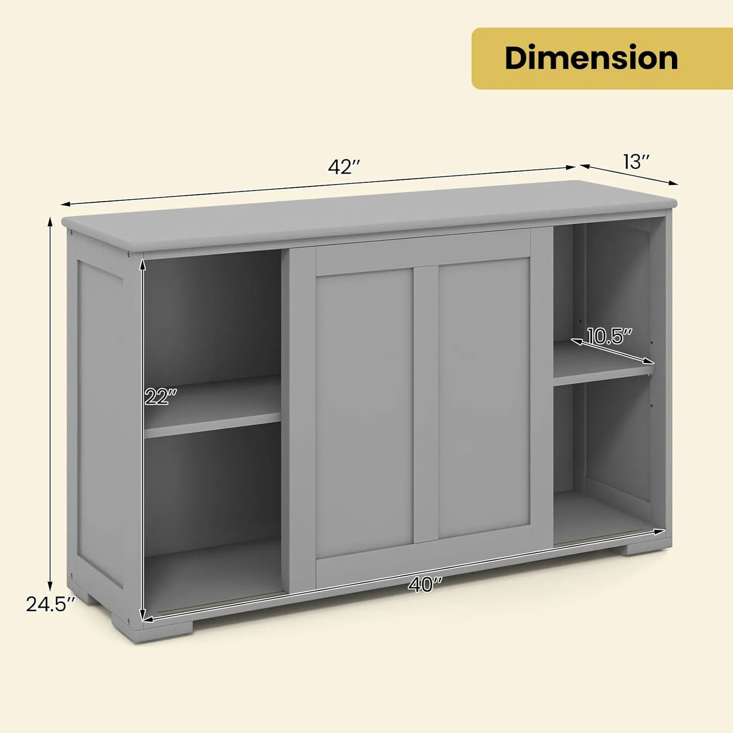 Buffet Cabinet Sideboard, Wood Storage Credenza Cupboard with Adjustable Shelf & 2 Sliding Doors, Stackable Coffee Bar Cabinet Console Table for Dining Room, Living Room, Kitchen (1, Grey)