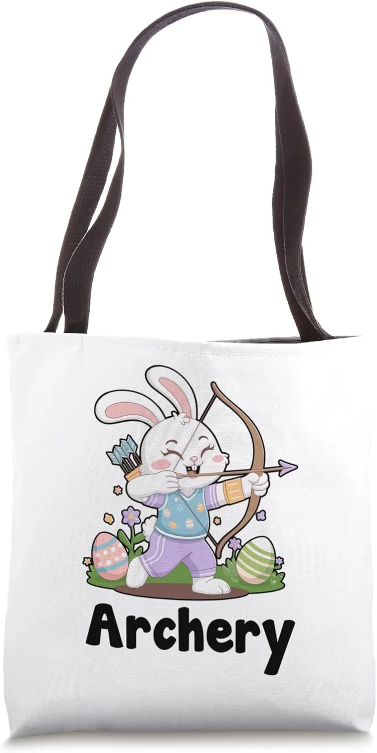 Bunny Playing Archery Easter Day Egg Chocolate Hunting Tote Bag