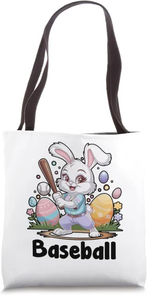 Bunny Playing Baseball Easter Day Egg Chocolate Hunting Tote Bag