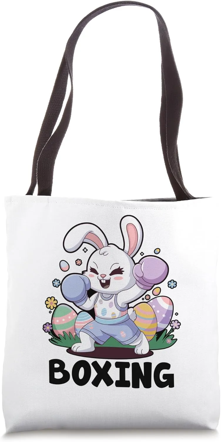 Bunny Playing Boxing Easter Day Egg Chocolate Hunting Tote Bag