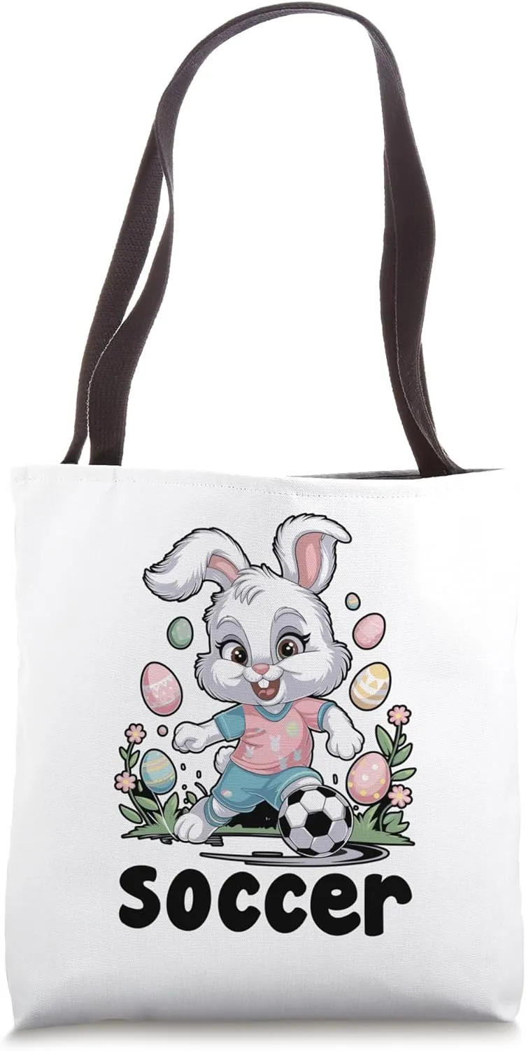 Bunny Playing Soccer Easter Day Egg Chocolate Hunting Tote Bag