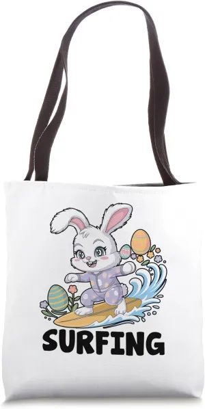 Bunny Playing Surfing Easter Day Egg Chocolate Hunting Tote Bag
