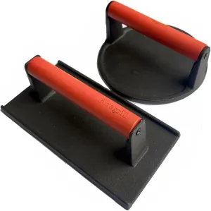 Burger Press 6.6" Round Heavy-Duty Cast Iron Smash Meat Steak with Wood Handle for Blackstone Weber Treager Griddle Grills (YPX) (6.5" Round & 4.3X8.3 Rectangle)
