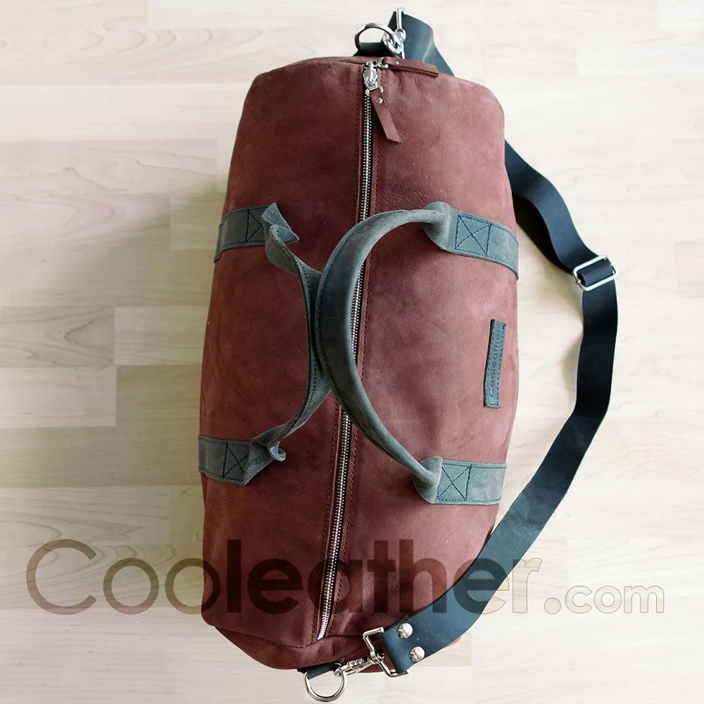 Burgundy Leather Duffel Weekender Bag
