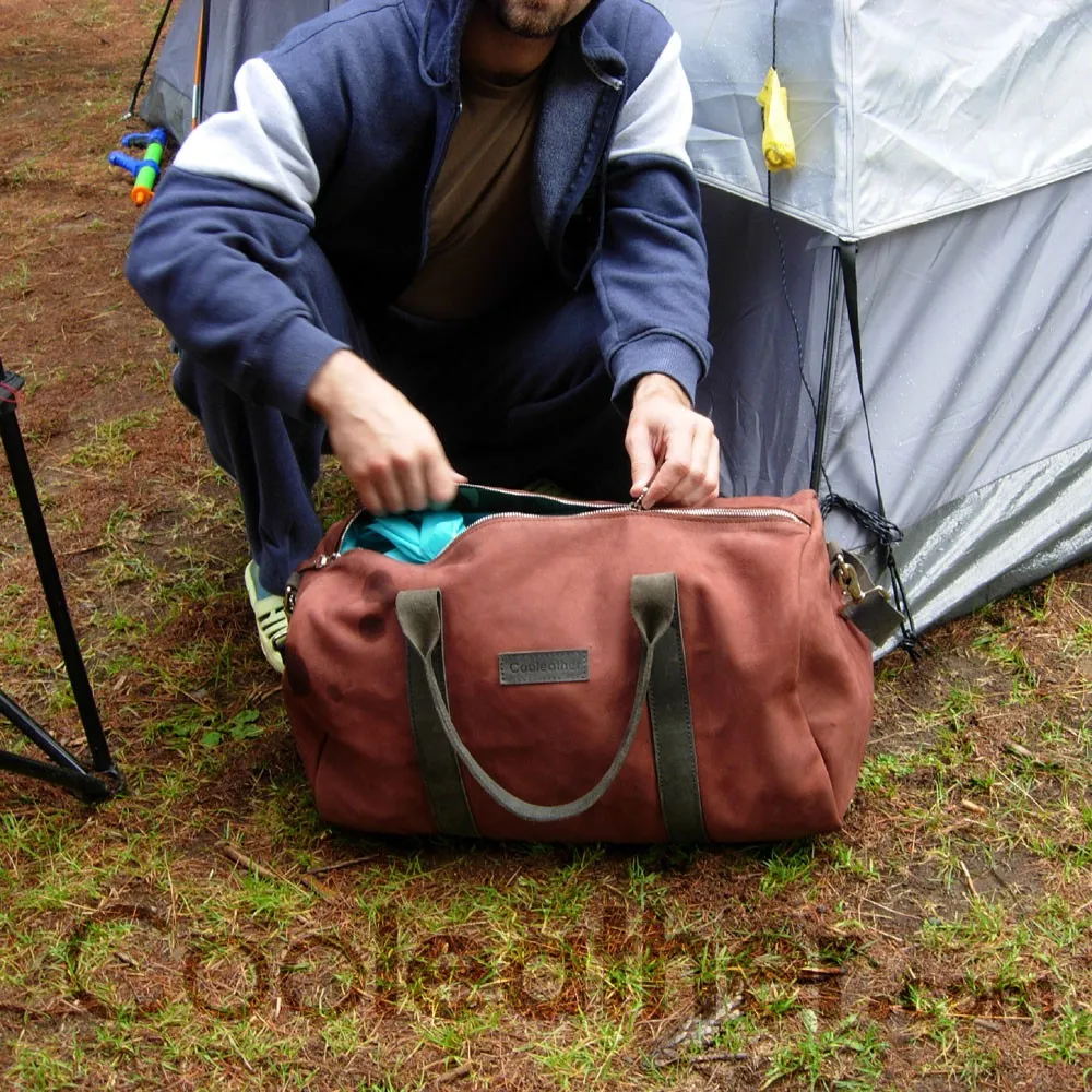 Burgundy Leather Duffel Weekender Bag