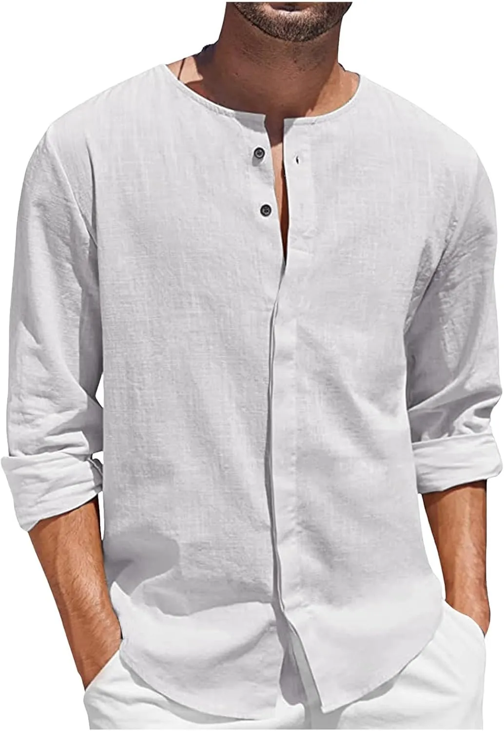 Button Down Linen Shirts for Men Casual Casual Long Sleeve Regular Fit Beach Shirts with Pocket Long Sleeve Tight