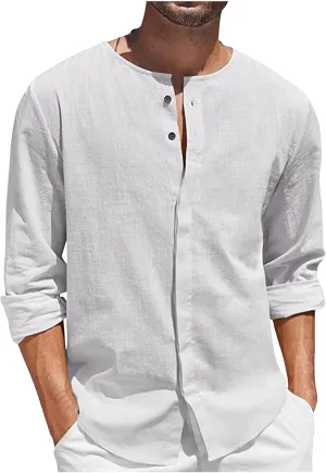 Button Down Linen Shirts for Men Casual Casual Long Sleeve Regular Fit Beach Shirts with Pocket Long Sleeve Tight