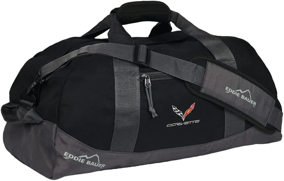C7 Corvette Duffle Bag Eddie Bauer Weekend Travel Bag with Cross Flags Logo (Black)