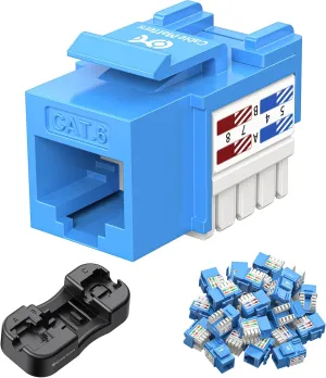 Cable Matters [UL Listed] 25-Pack 10Gbps Cat6 Keystone Jacks, RJ45 Keystone Jack, Ethernet Keystone Jack in Blue with Keystone Punch-Down Stand for Patch Panel and Wall Plate