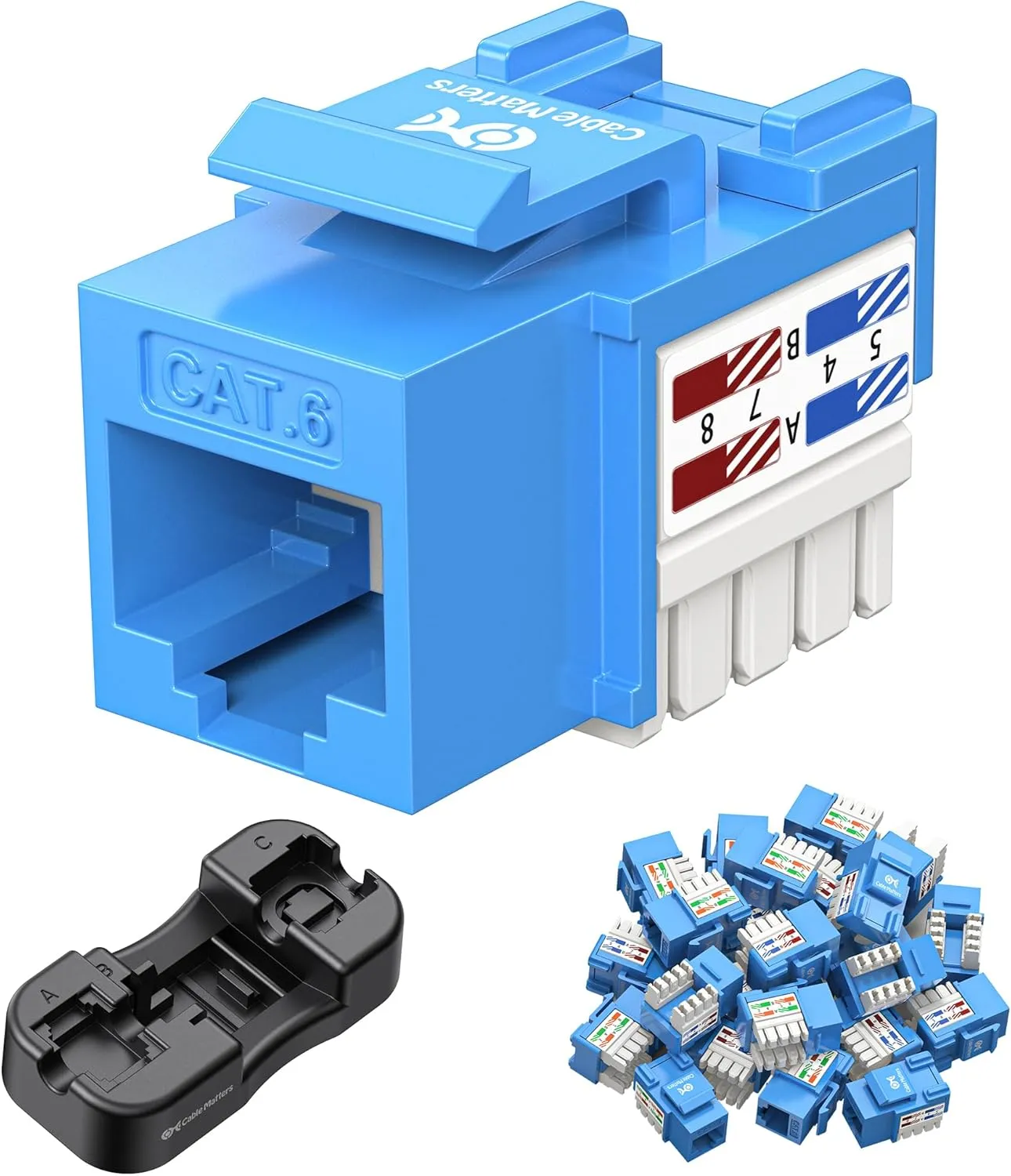 Cable Matters [UL Listed] 25-Pack 10Gbps Cat6 Keystone Jacks, RJ45 Keystone Jack, Ethernet Keystone Jack in Blue with Keystone Punch-Down Stand for Patch Panel and Wall Plate