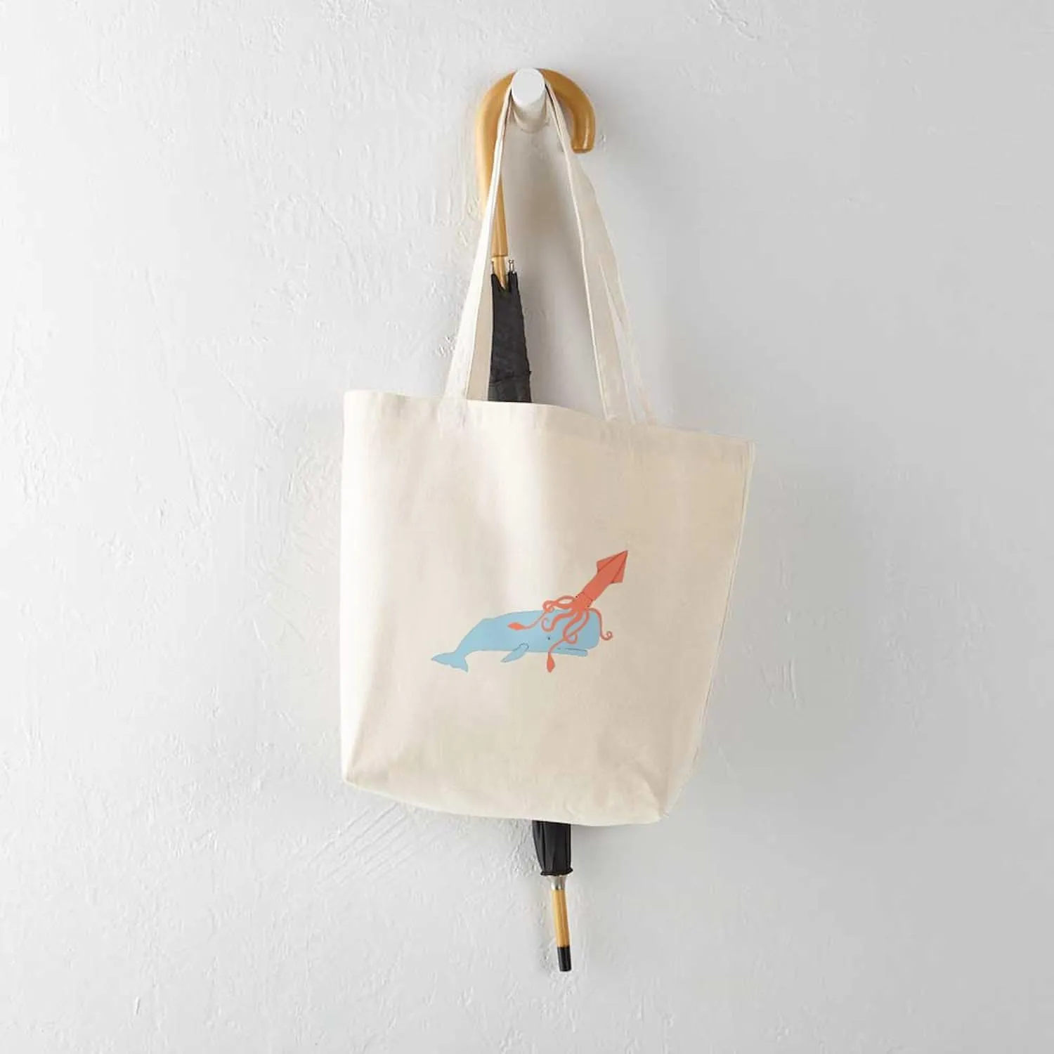 CafePress Squid & Whale Tote Bag Reusable Natural Beige Canvas Shopping Bag