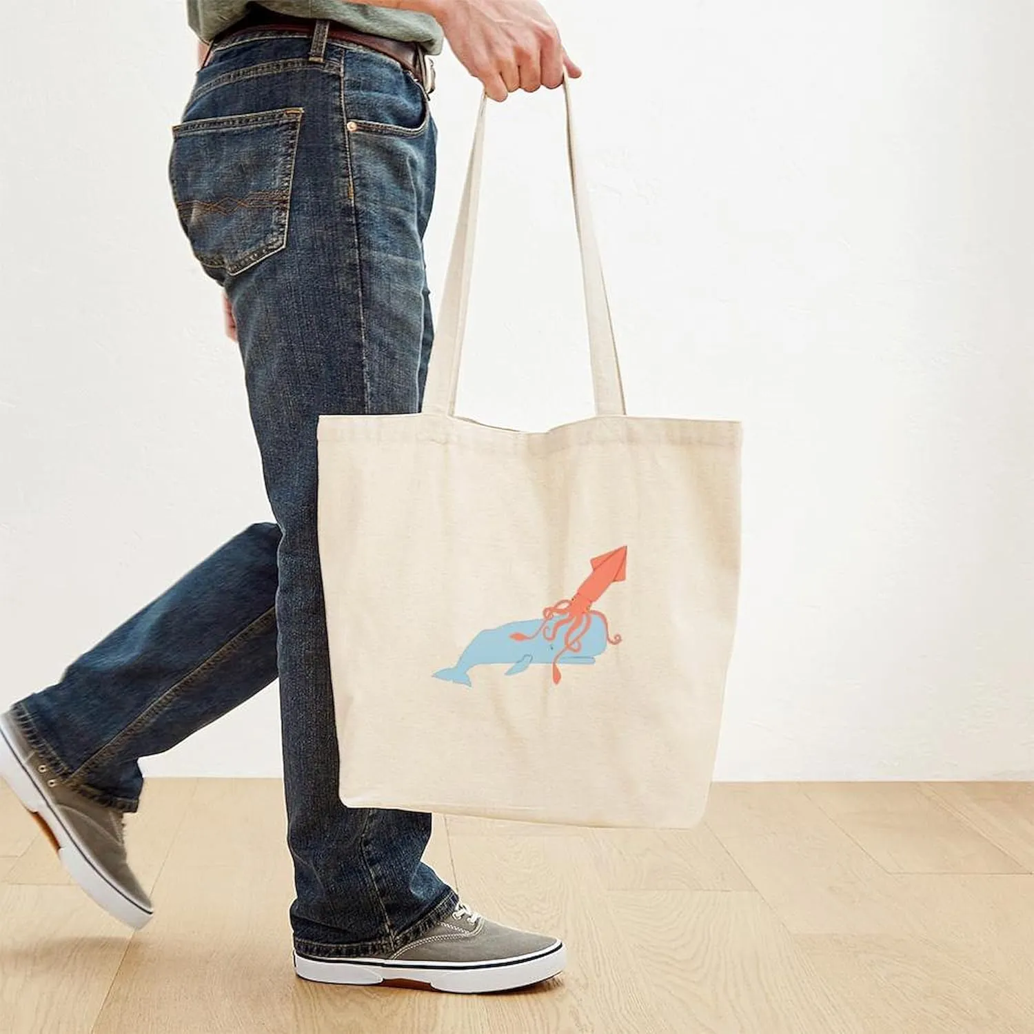 CafePress Squid & Whale Tote Bag Reusable Natural Beige Canvas Shopping Bag
