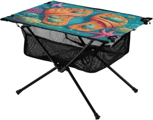 Camping Table Lightweight Portable Folding Table with Mesh Storage Net Ocean Bubbles Ideal for Camping Hiking Beach Picnic Travel Backyard