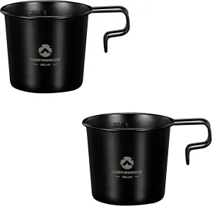 CAMPINGMOON 2pc set 304 Stainless Steel Small Little Camping Mug Cup 7oz, 210ml Black BKS-190-2P