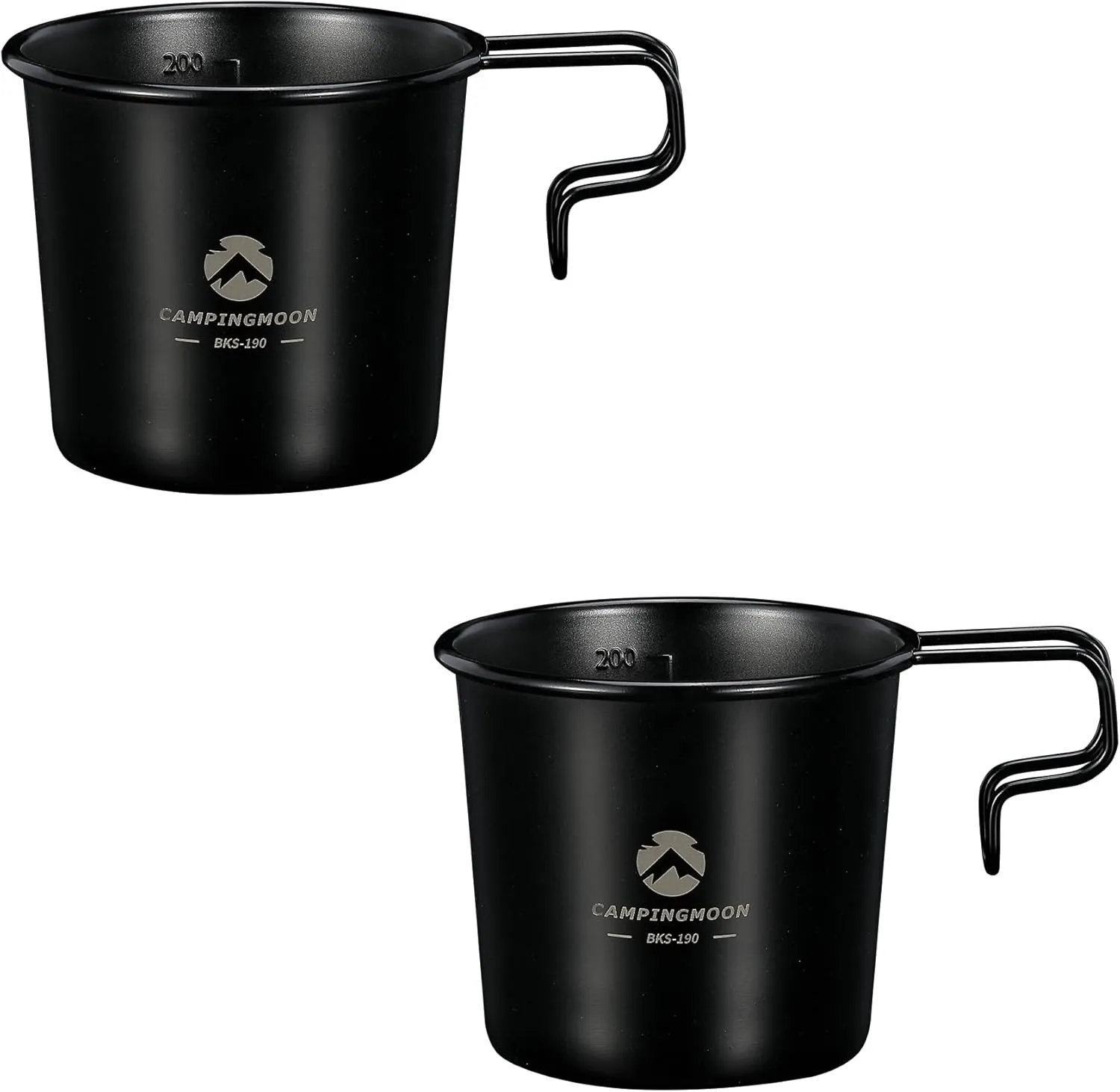 CAMPINGMOON 2pc set 304 Stainless Steel Small Little Camping Mug Cup 7oz, 210ml Black BKS-190-2P