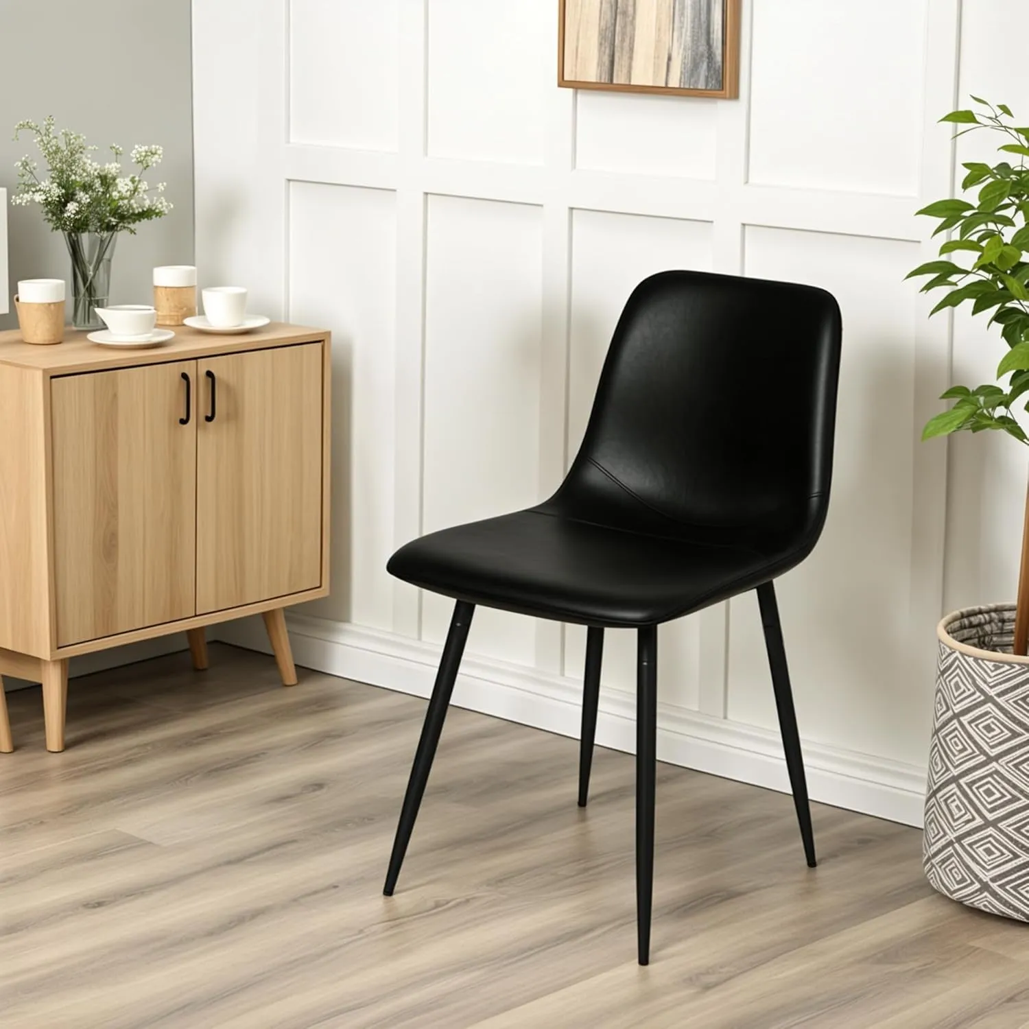 CangLong Black Dining Chairs , PU Leather Modern Armless Kitchen Dining Room Chairs , Upholstered Accent Side Chairs with Metal Legs for Kitchen & Living Room , Set of 1