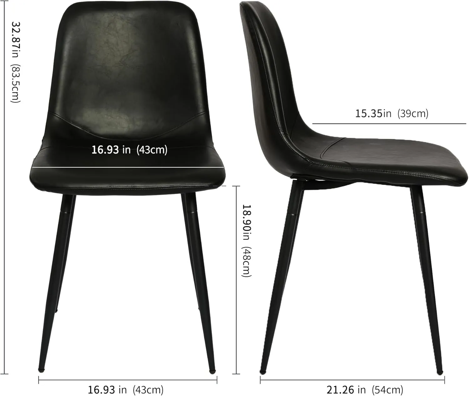 CangLong Black Dining Chairs , PU Leather Modern Armless Kitchen Dining Room Chairs , Upholstered Accent Side Chairs with Metal Legs for Kitchen & Living Room , Set of 1