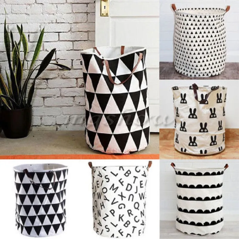 Canvas Decorative Storage Baskets Bins Kids Toy Clothing Organizer Laundry Bags