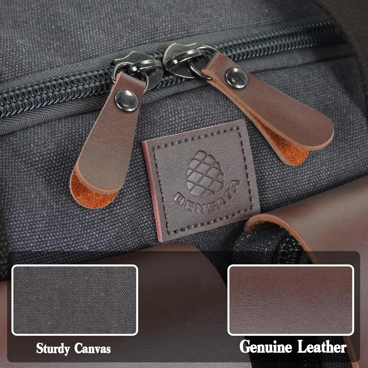 Canvas Duffle Bag for Men 50L Travel Duffel Bags Expandable Genuine Leather Duffel Overnight Weekender Carry On Bag Two Zipper Pockets Travel Bag (Grey, Large-50L)