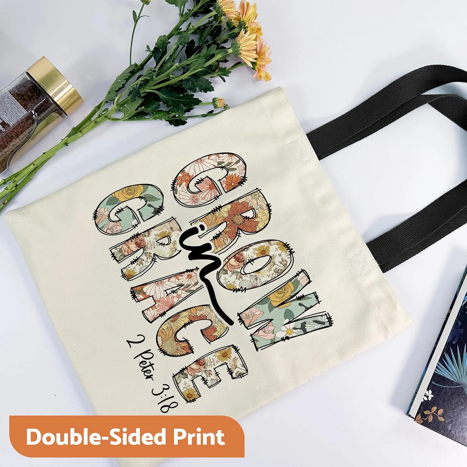 Canvas Tote Bag Aesthetic for Women, Cute Tote Bag with Zipper Pocket, Heavy Duty Reusable Shopping Bags for Grocery