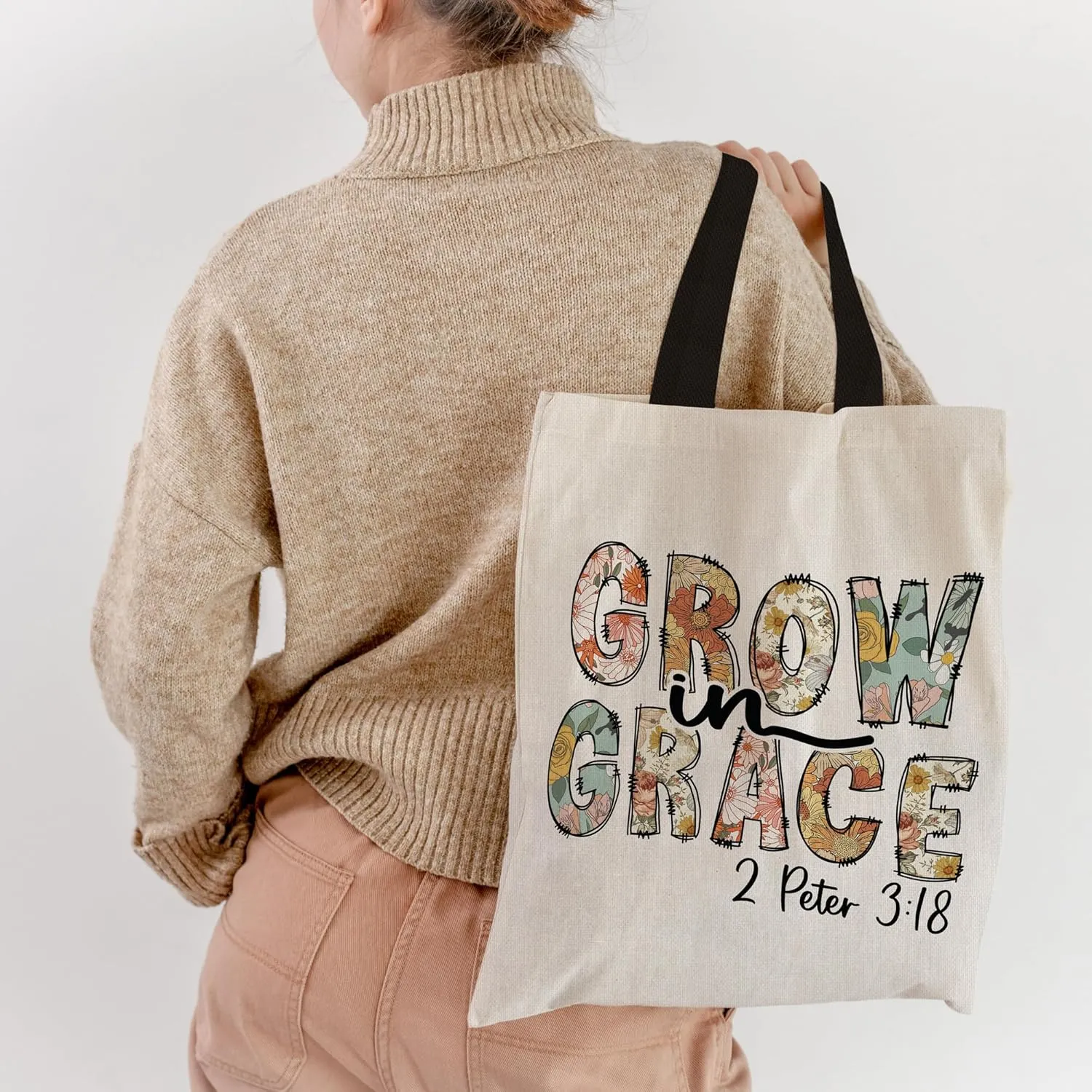 Canvas Tote Bag Aesthetic for Women, Cute Tote Bag with Zipper Pocket, Heavy Duty Reusable Shopping Bags for Grocery