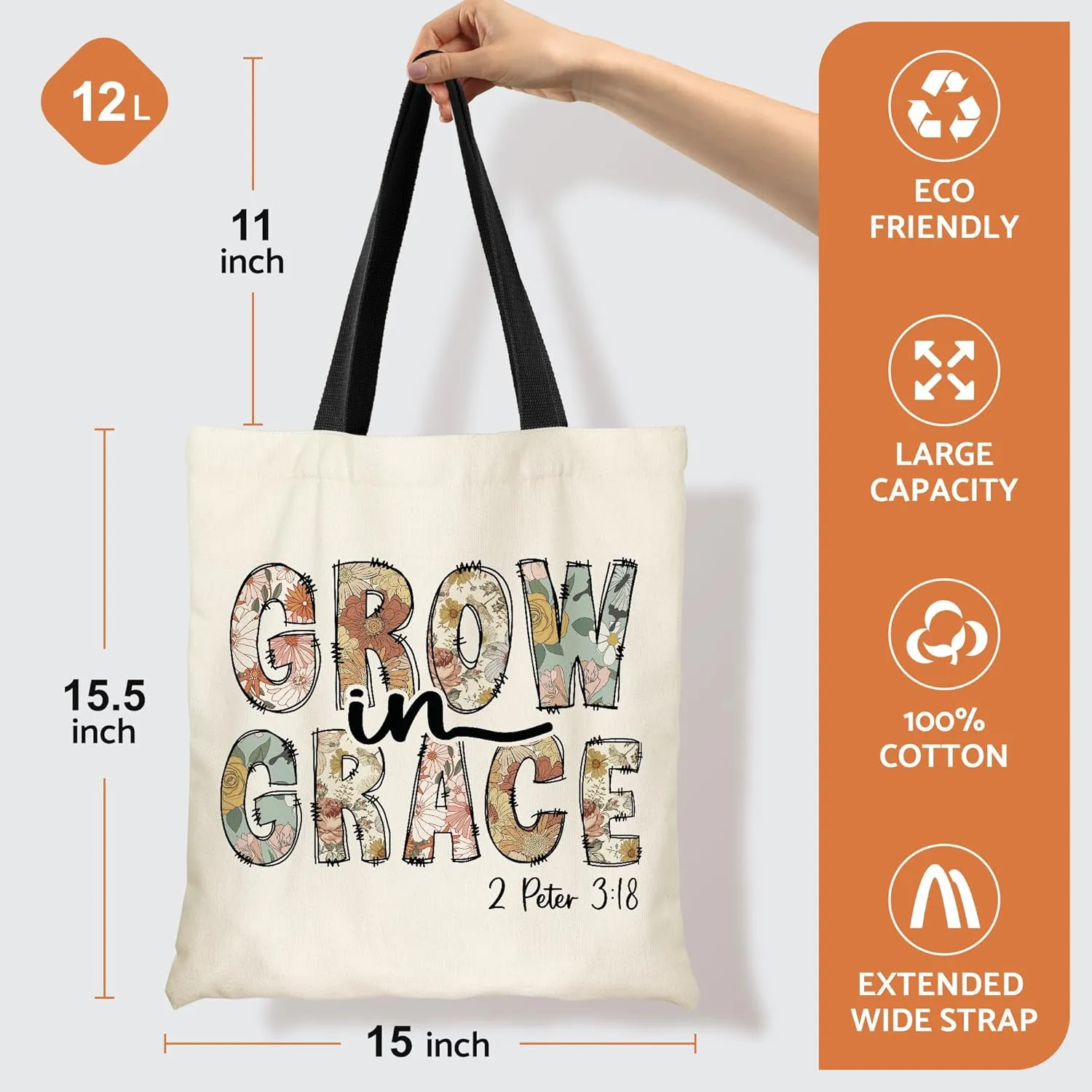 Canvas Tote Bag Aesthetic for Women, Cute Tote Bag with Zipper Pocket, Heavy Duty Reusable Shopping Bags for Grocery