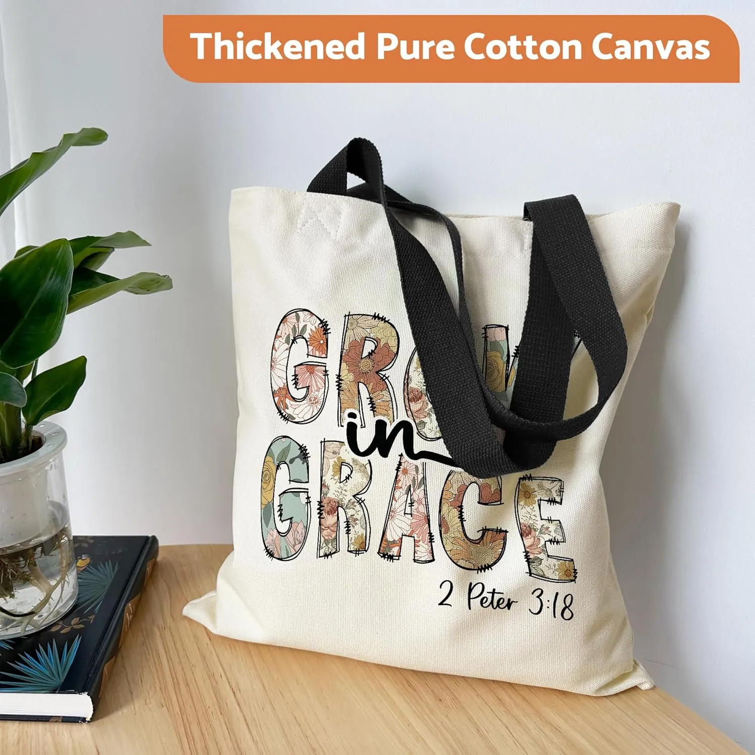 Canvas Tote Bag Aesthetic for Women, Cute Tote Bag with Zipper Pocket, Heavy Duty Reusable Shopping Bags for Grocery