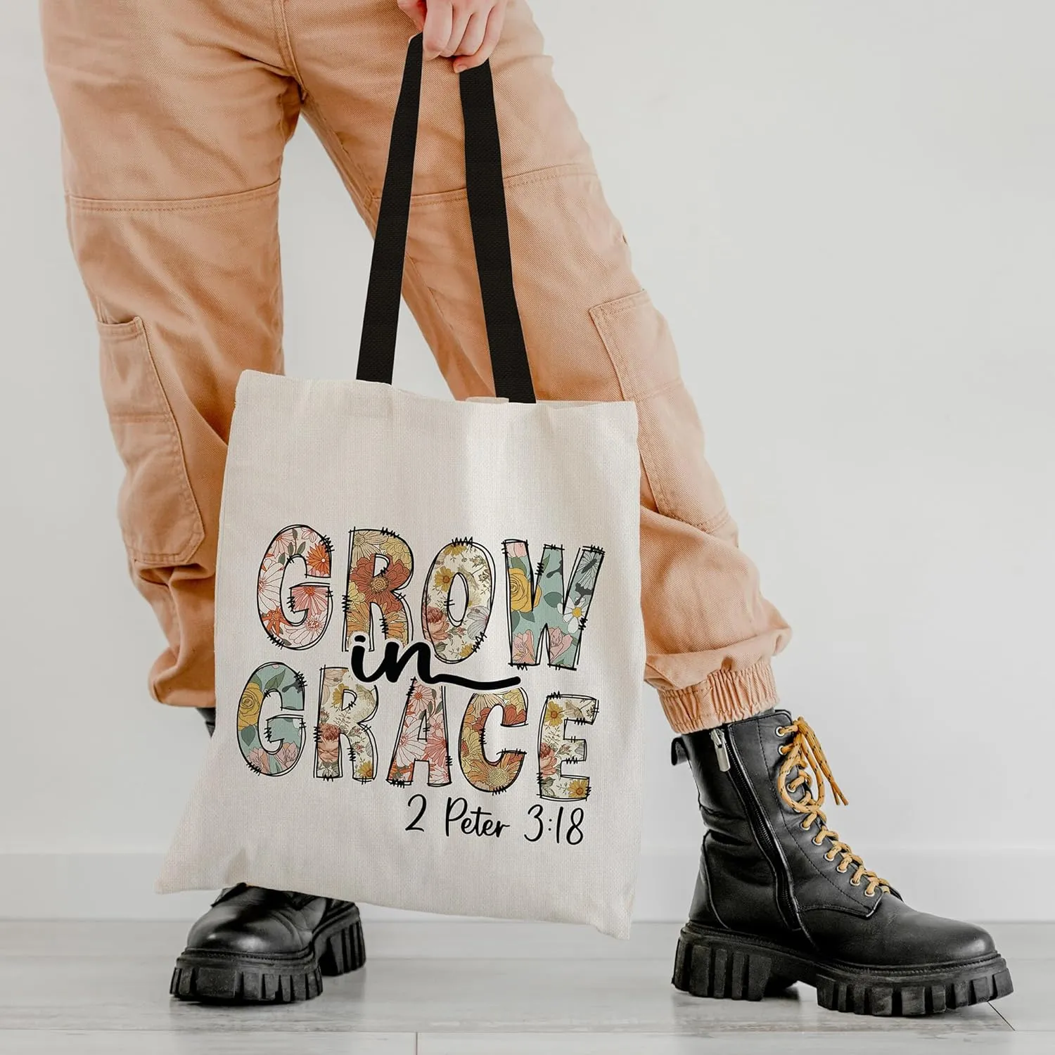 Canvas Tote Bag Aesthetic for Women, Cute Tote Bag with Zipper Pocket, Heavy Duty Reusable Shopping Bags for Grocery