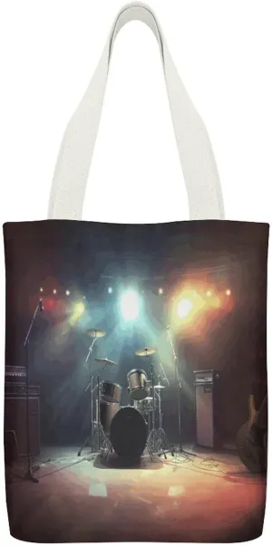 Canvas Tote Bag, Rock Band Stage Print Reusable Canvas Bag Large Capacity Tote Durable Canvas Tote Handbag with Inner Pocket