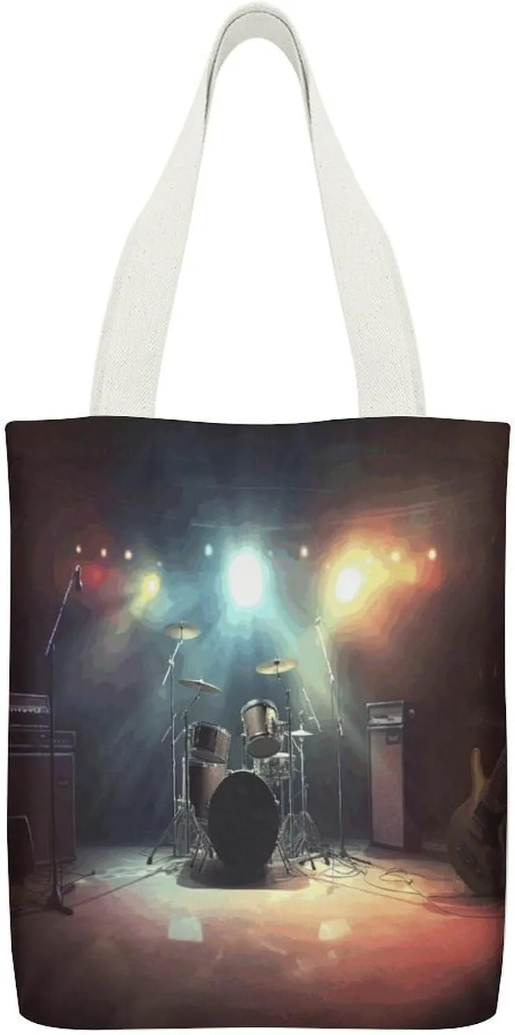 Canvas Tote Bag, Rock Band Stage Print Reusable Canvas Bag Large Capacity Tote Durable Canvas Tote Handbag with Inner Pocket