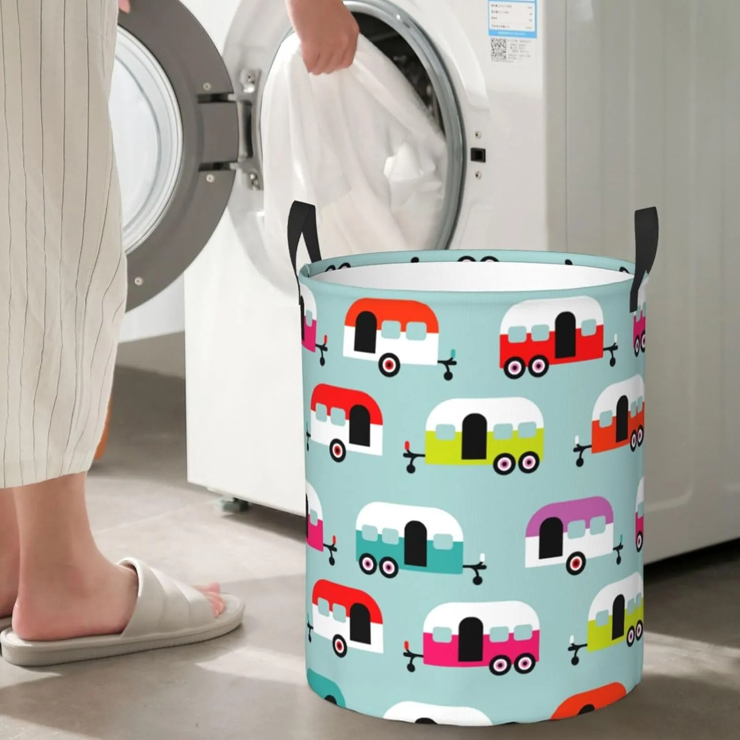 caravan Large Laundry Basket Collapsible Laundry Baskets With Handles Round Laundry Hamper Storage Basket, Waterproof Hamper For Laundry Bag Travel Dirty Clothes Basket laundry