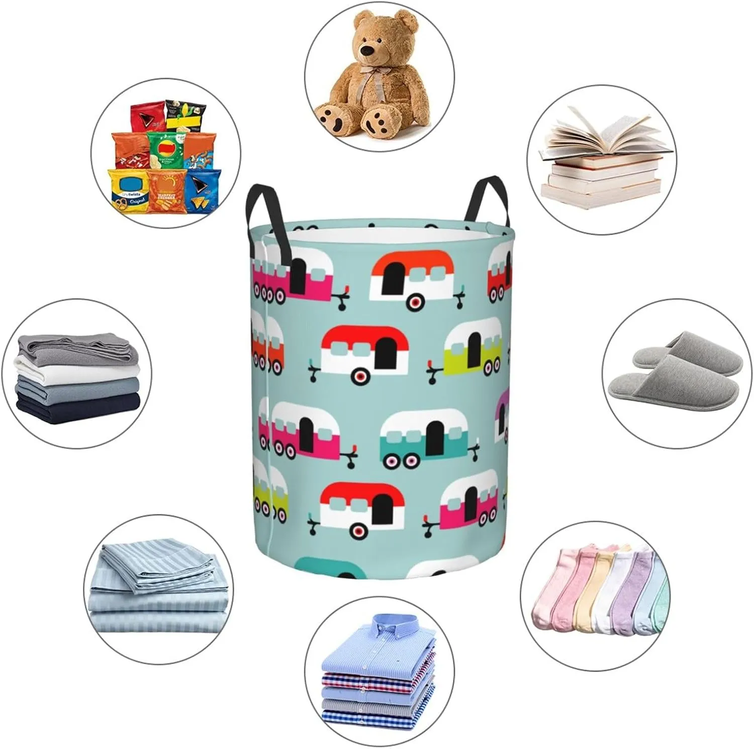 caravan Large Laundry Basket Collapsible Laundry Baskets With Handles Round Laundry Hamper Storage Basket, Waterproof Hamper For Laundry Bag Travel Dirty Clothes Basket laundry
