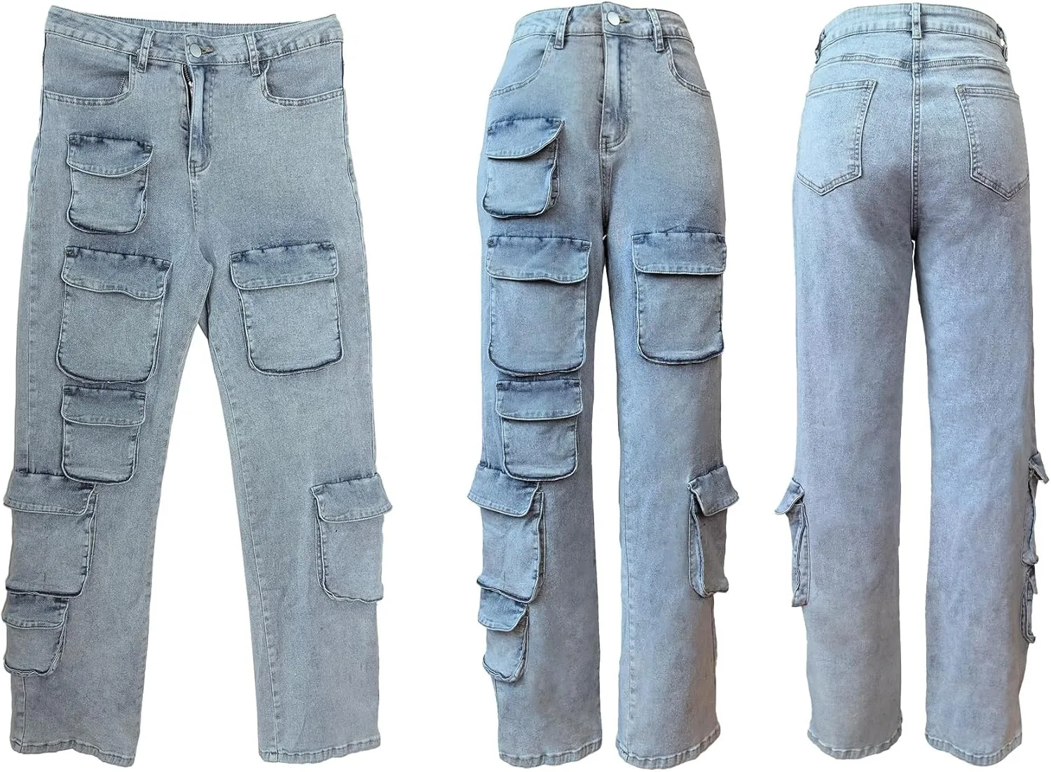 Cargo Jeans for Women Y2K High Waisted Baggy Jeans Straight Wide Leg Cargo Pants Streetwear