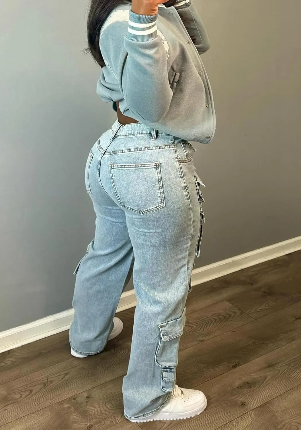 Cargo Jeans for Women Y2K High Waisted Baggy Jeans Straight Wide Leg Cargo Pants Streetwear