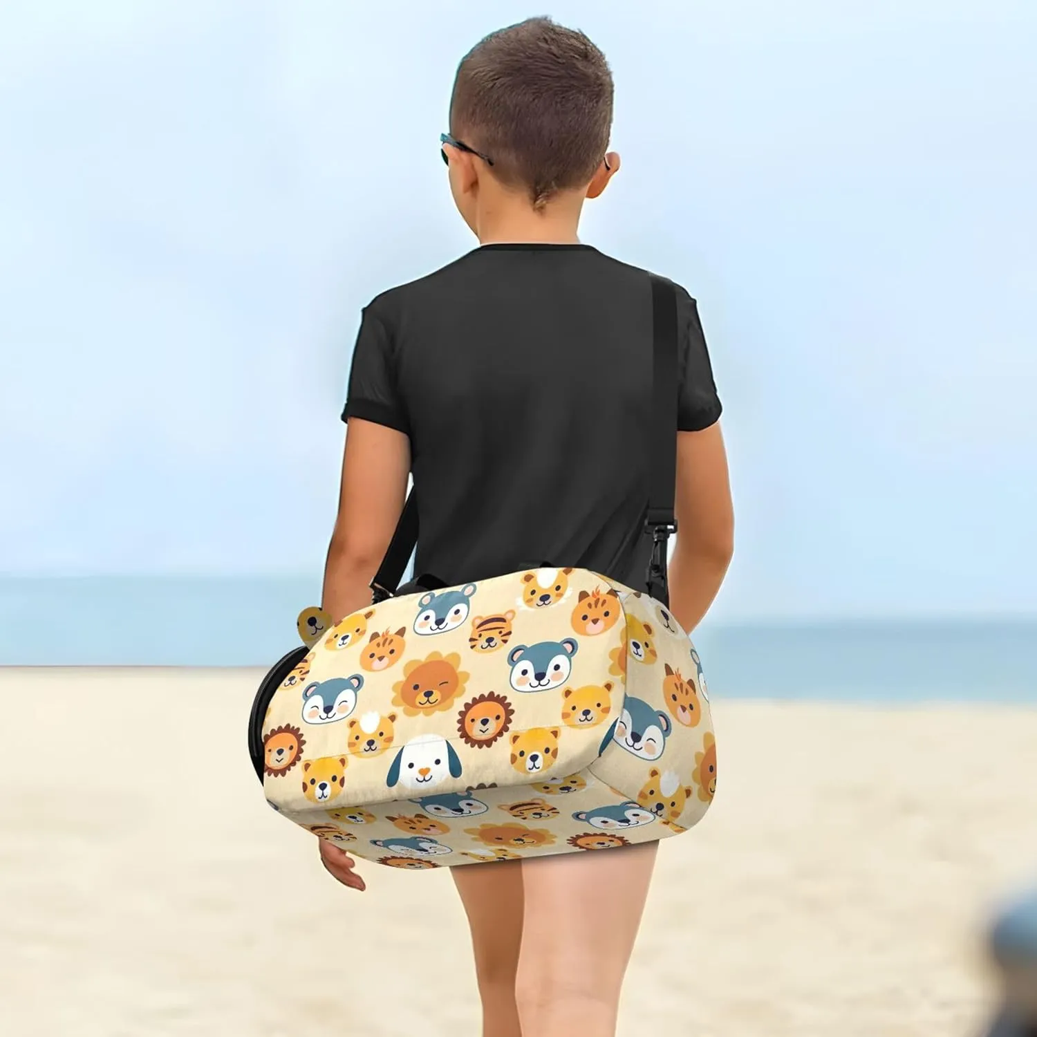 Carry on Duffel Bag Boys Weekender Overnight Adorable Animal Yellow Girls Duffle Bags for Travel with Shoe Compartment