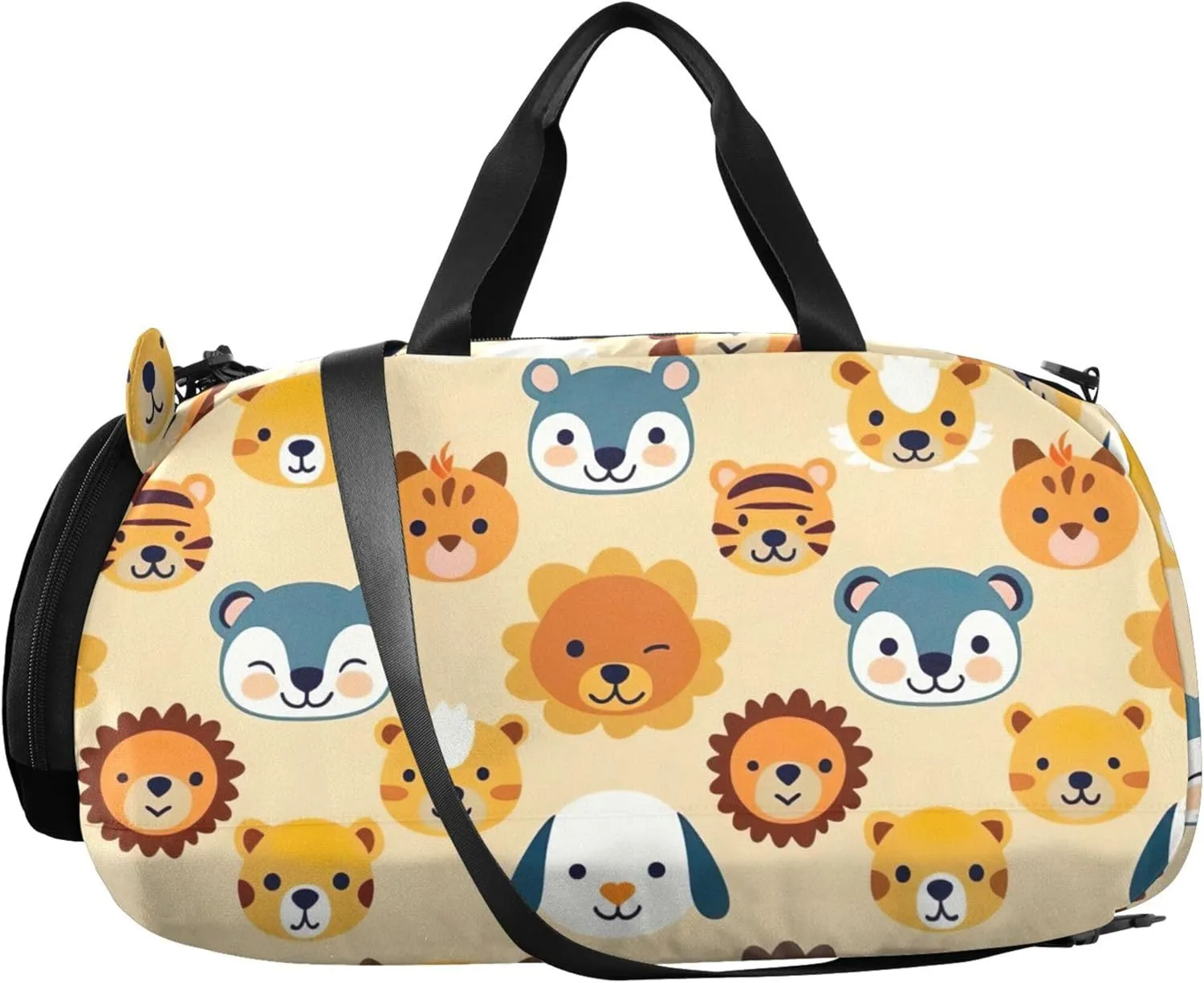 Carry on Duffel Bag Boys Weekender Overnight Adorable Animal Yellow Girls Duffle Bags for Travel with Shoe Compartment