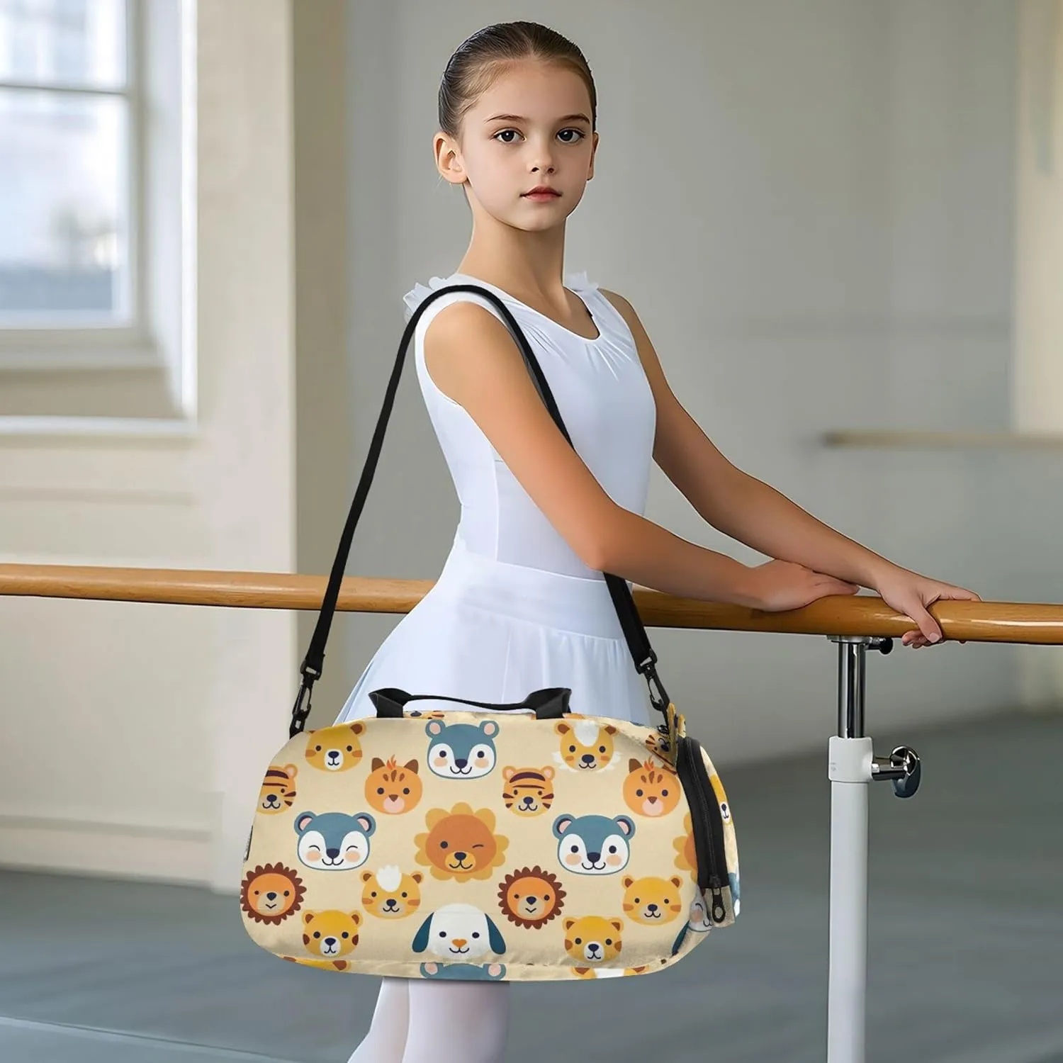 Carry on Duffel Bag Boys Weekender Overnight Adorable Animal Yellow Girls Duffle Bags for Travel with Shoe Compartment