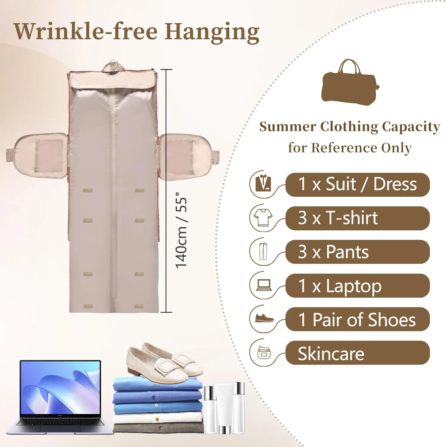 Carry on Garment Bags for Travel Duffle, Garment Bags for Hanging Clothes Travel, 2 in 1 Hanging Dress Suit Luggage Bags for Travel, Travel Garment Duffle Bag, Convertible Garment Bag (Beige)