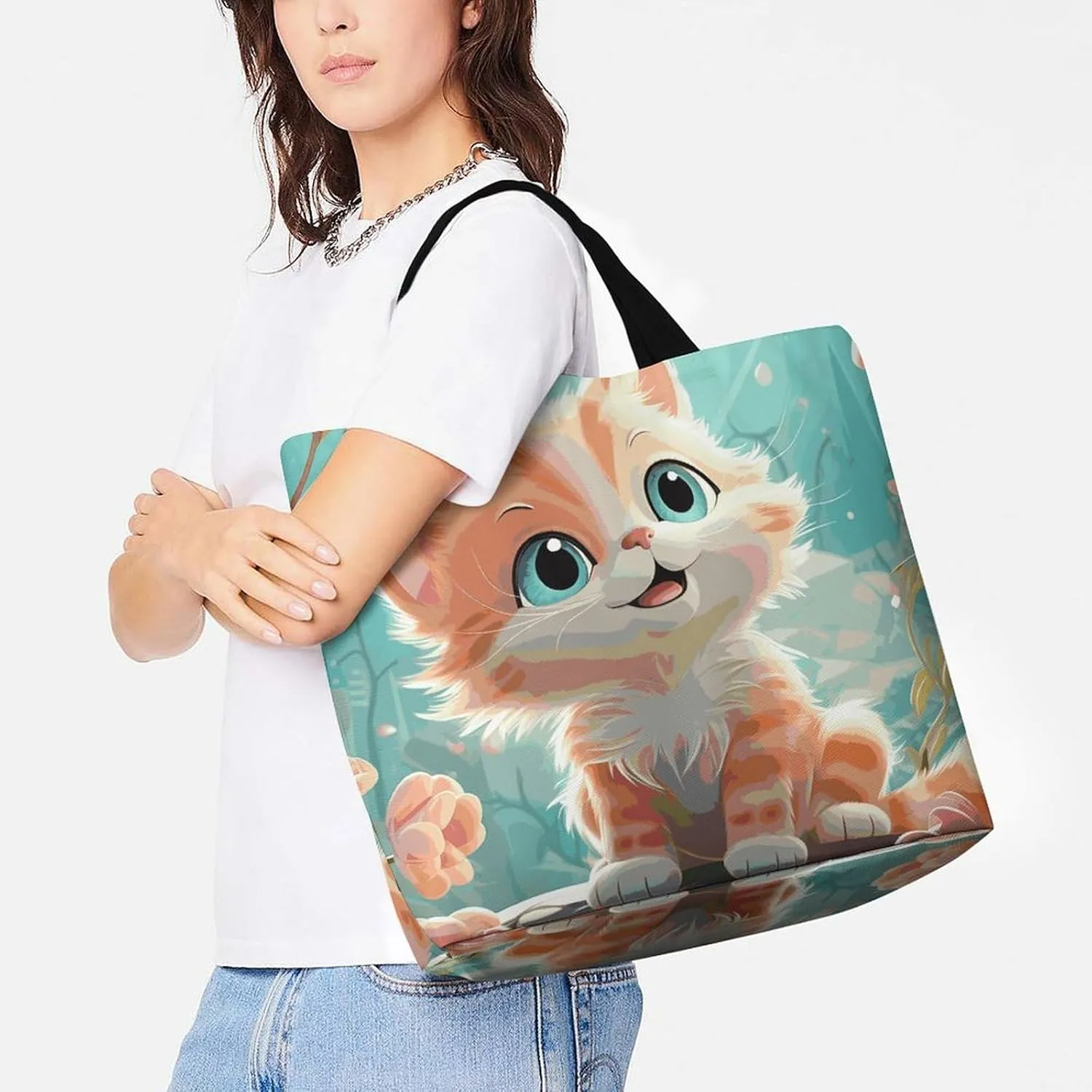Cartoon Cute Otter Tote Bag for Women Reusable Grocery Shoulder Bag Shopping Bags for Travel, Groceries