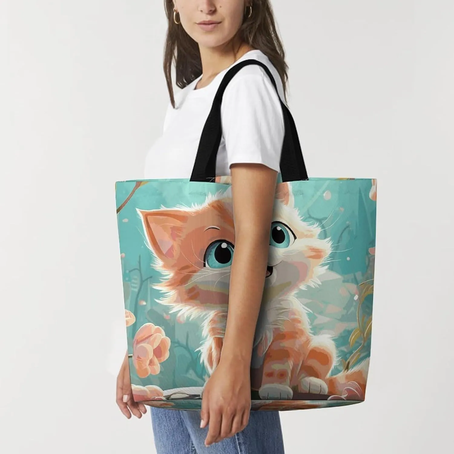Cartoon Cute Otter Tote Bag for Women Reusable Grocery Shoulder Bag Shopping Bags for Travel, Groceries
