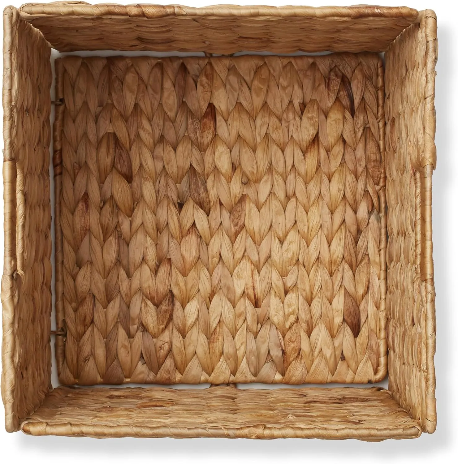 Casafield 12" x 12" Water Hyacinth Storage Baskets, Natural - Set of 2 Collapsible Cube Organizers, Woven Bins for Bathroom, Bedroom, Laundry, Pantry, Shelves