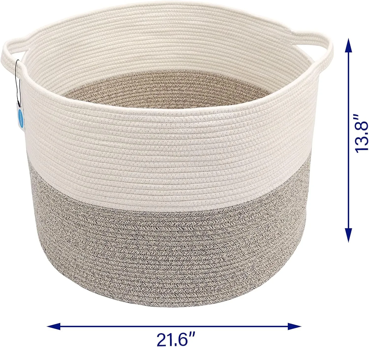 Casaphoria XXXLarge Cotton Rope Basket 21.7" x 21.7" x 13.8" Woven Laundry Blanket Basket Basket with Handle Storage Comforter Cushions Thread Laundry Hamper